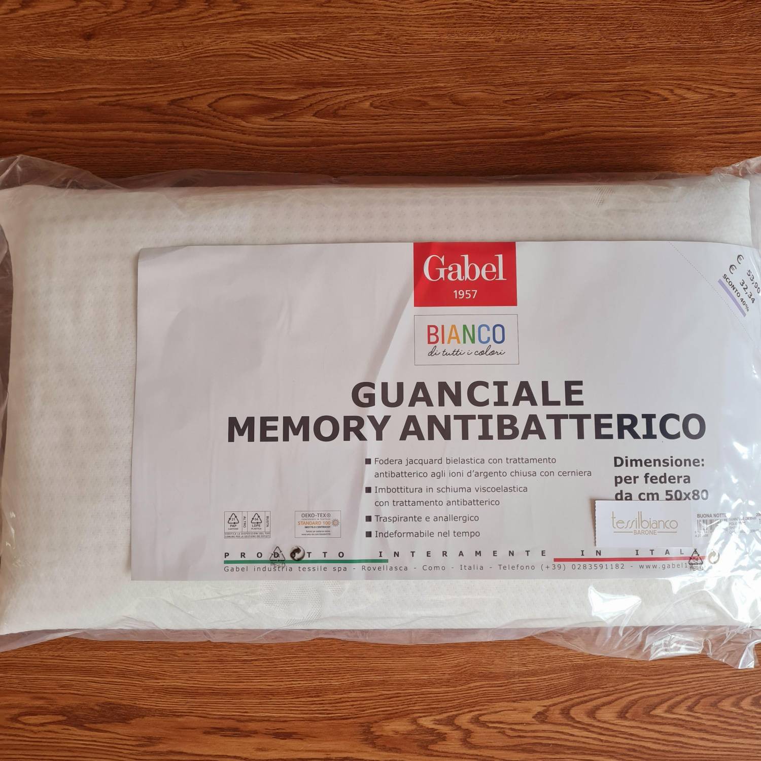 PROTECTION Guanciale Memory 45 x 75 Antibatterico Antiacaro